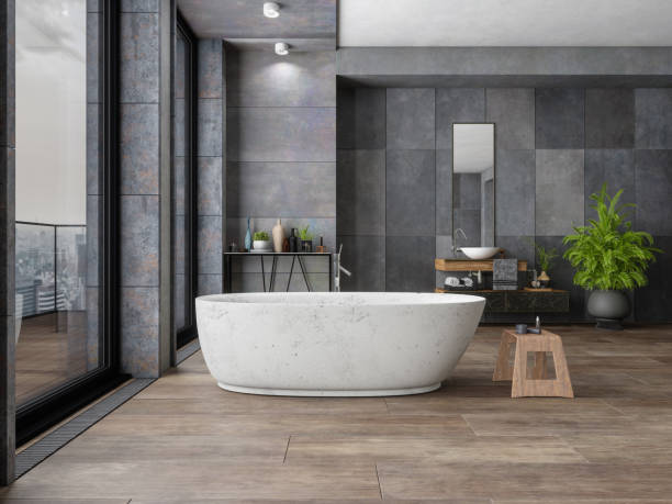 Bathroom tile dark flooring with bath tub | Everlast Floors